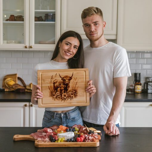 Highland Cow Family Charcuterie Board Engraving File, Rustic