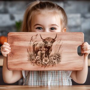 Highland Cow Family Charcuterie Board Engraving File, Rustic