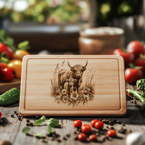 Highland Cow Family Charcuterie Board Engraving File, Rustic