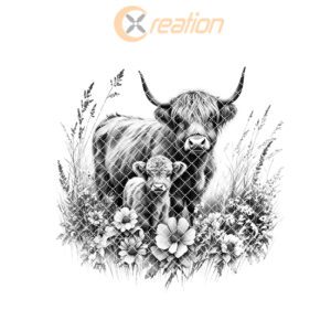 Highland Cow Family Charcuterie Board Engraving File, Rustic