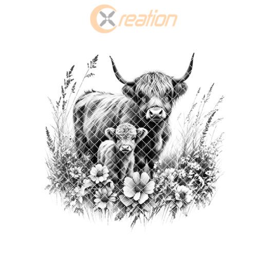 Highland Cow Family Charcuterie Board Engraving File, Rustic