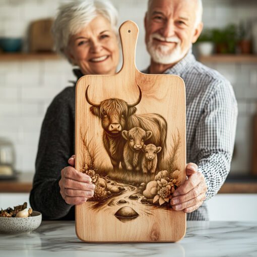 Highland Cow Family Engraving File, Charcuterie Board Decor,