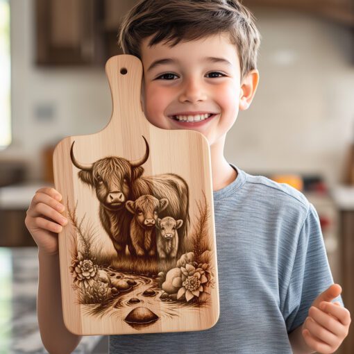 Highland Cow Family Engraving File, Charcuterie Board Decor,