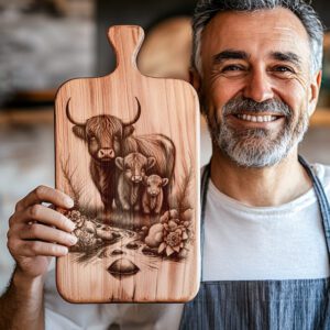 Highland Cow Family Engraving File, Charcuterie Board Decor,