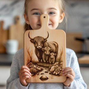 Highland Cow Family Engraving File, Charcuterie Board Decor,