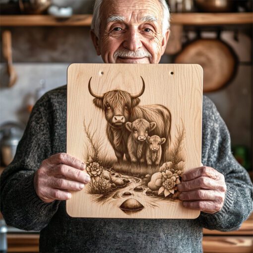 Highland Cow Family Engraving File, Charcuterie Board Decor,