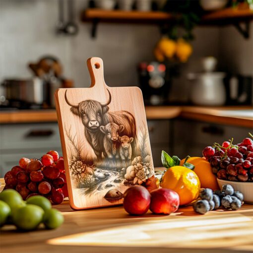 Highland Cow Family Engraving File, Charcuterie Board Decor,