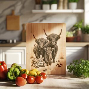 Highland Cow Family Engraving File, Winter Charcuterie Board,