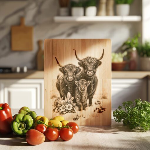Highland Cow Family Engraving File, Winter Charcuterie Board,