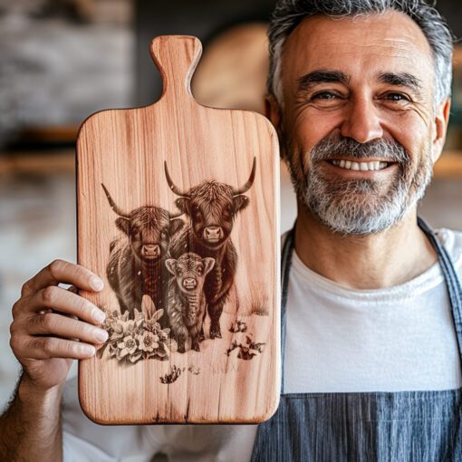 Highland Cow Family Engraving File, Winter Charcuterie Board,