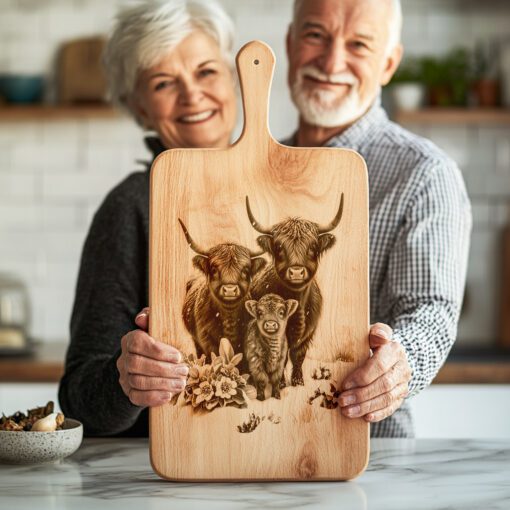 Highland Cow Family Engraving File, Winter Charcuterie Board,