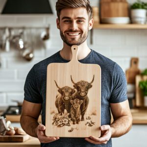 Highland Cow Family Engraving File, Winter Charcuterie Board,