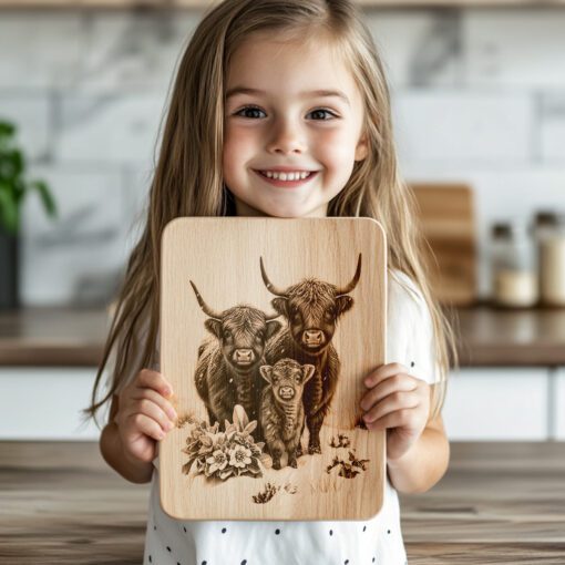 Highland Cow Family Engraving File, Winter Charcuterie Board,