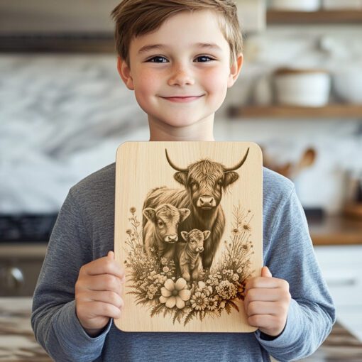 Highland Cow Wildflower Charcuterie Board Design, Kitchen Decor,