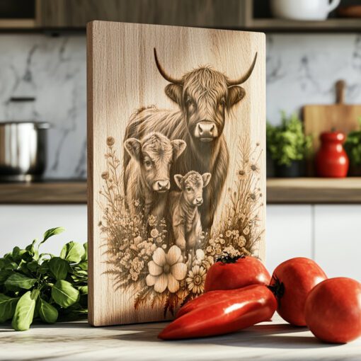 Highland Cow Wildflower Charcuterie Board Design, Kitchen Decor,