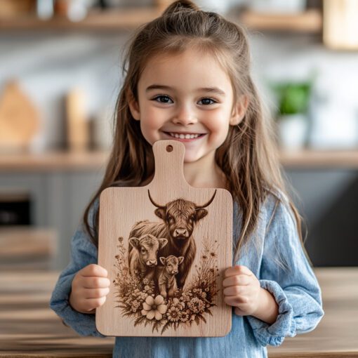 Highland Cow Wildflower Charcuterie Board Design, Kitchen Decor,