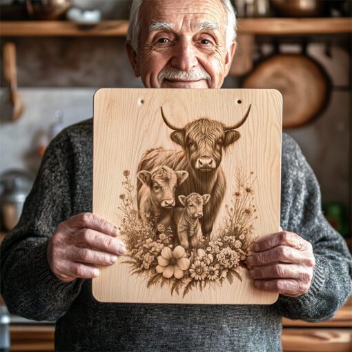 Highland Cow Wildflower Charcuterie Board Design, Kitchen Decor,
