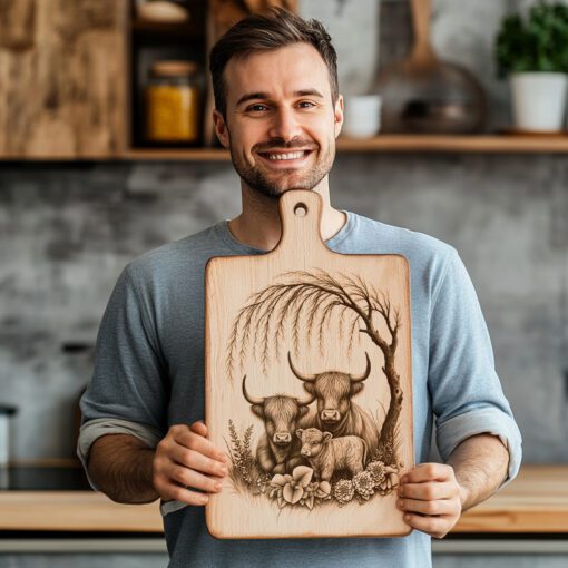 Highland Cow Willow Tree Engraving File, Charcuterie Board