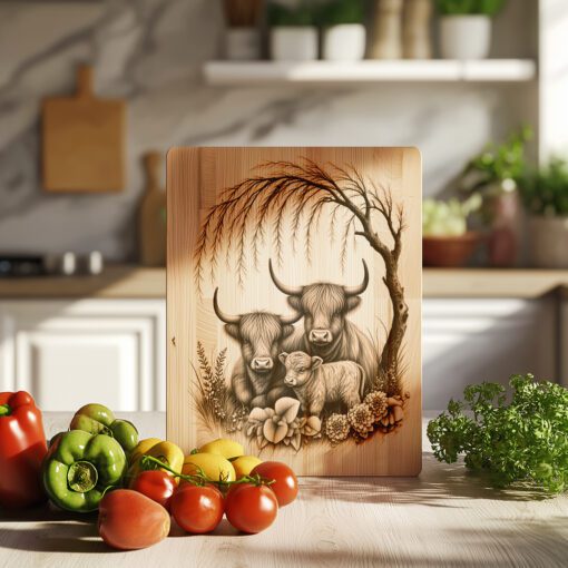Highland Cow Willow Tree Engraving File, Charcuterie Board