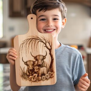 Highland Cow Willow Tree Engraving File, Charcuterie Board