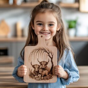 Highland Cow Willow Tree Engraving File, Charcuterie Board