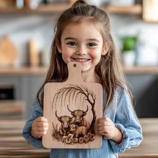 Highland Cow Willow Tree Engraving File, Charcuterie Board