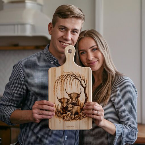 Highland Cow Willow Tree Engraving File, Charcuterie Board