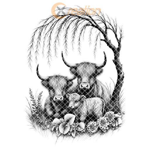 Highland Cow Willow Tree Engraving File, Charcuterie Board