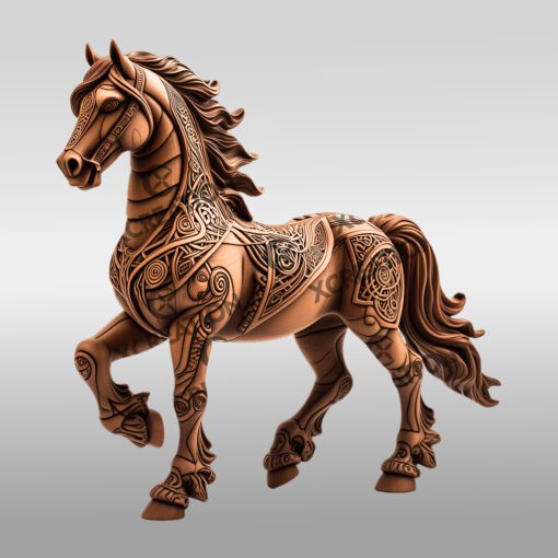 Design de gravure laser en 3D de cheval, motif unique d'art animal pour machines.