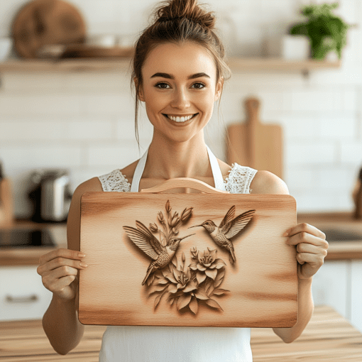 Hummingbird 3D Illusion Charcuterie Board Engraving File, Kitchen