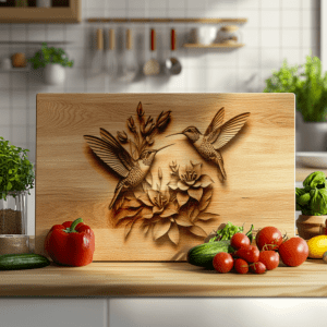 Hummingbird 3D Illusion Charcuterie Board Engraving File, Kitchen