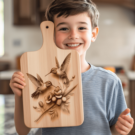 Hummingbird 3D Illusion Charcuterie Board Laser Engraving File