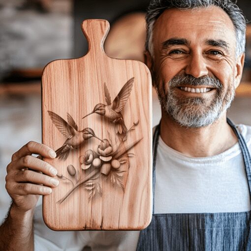 Hummingbird 3D Illusion Charcuterie Board Laser Engraving File