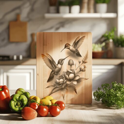 Hummingbird Couple 3D Illusion Charcuterie Board Laser Engraving