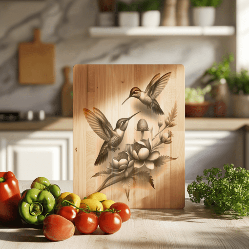 Hummingbird Couple 3D Illusion Charcuterie Board Laser Engraving