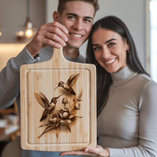 Hummingbird Couple 3D Illusion Charcuterie Board Laser Engraving