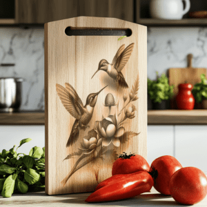 Hummingbird Couple 3D Illusion Charcuterie Board Laser Engraving