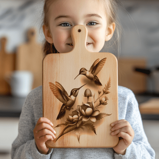 Hummingbird Couple 3D Illusion Charcuterie Board Laser Engraving