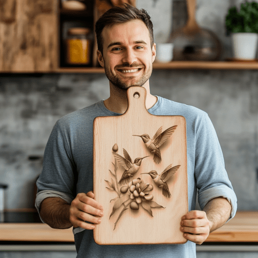 File di incisione laser per tagliere da affettati 3D dell'illusione della famiglia dei colibrì, decorazione per cucina - immagine 2