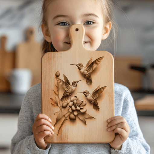 File di incisione laser per tagliere da affettati 3D dell'illusione della famiglia dei colibrì, decorazione per cucina - immagine 3