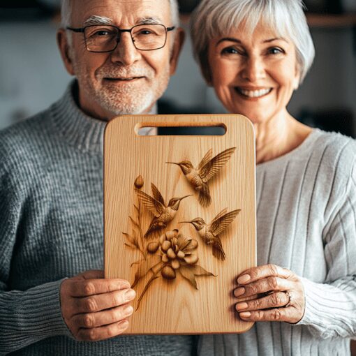 Hummingbird Family 3D Illusion Charcuterie Board Laser Engraving