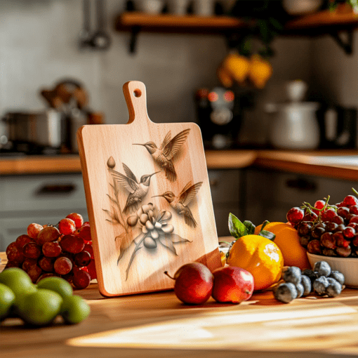 File di incisione laser per tagliere da affettati 3D dell'illusione della famiglia dei colibrì, decorazione per cucina - immagine 5