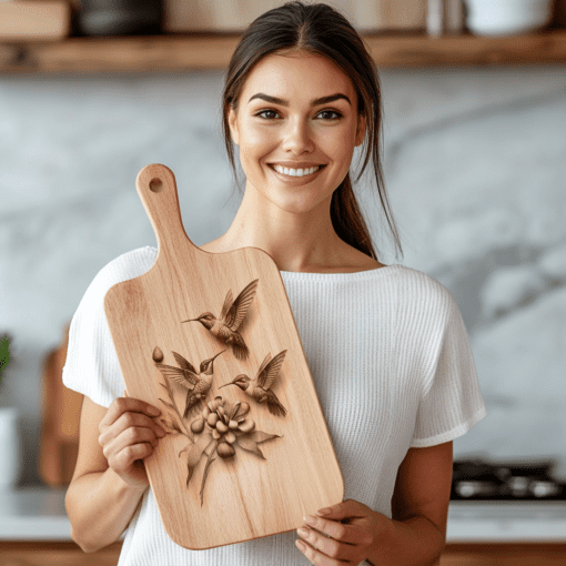 File di incisione laser per tagliere da affettati 3D dell'illusione della famiglia dei colibrì, decorazione per cucina - immagine 6