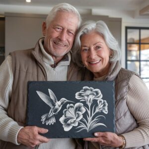 Hummingbird Flower Engraving Design for Slate Cheese Board,
