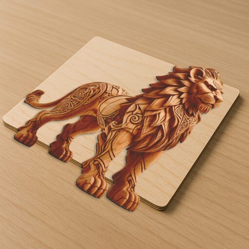 Design d'illusion 3D Lion, Modèle de gravure laser Faune, Art animalier unique – Image 4