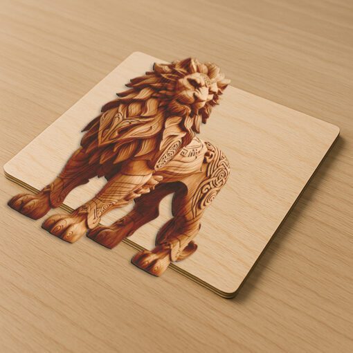 Gravure laser Illusion 3D Lion, Design unique pour la décoration d'intérieur faune – Image 4