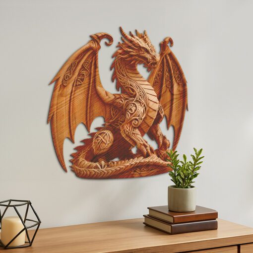 Conception d'estampillage laser 3D illusion de dragon majestueux, fichier numérique PNG pour l'artisanat – Image 3