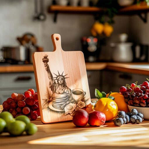 NYC Breakfast Charcuterie Board Engraving File with Statue