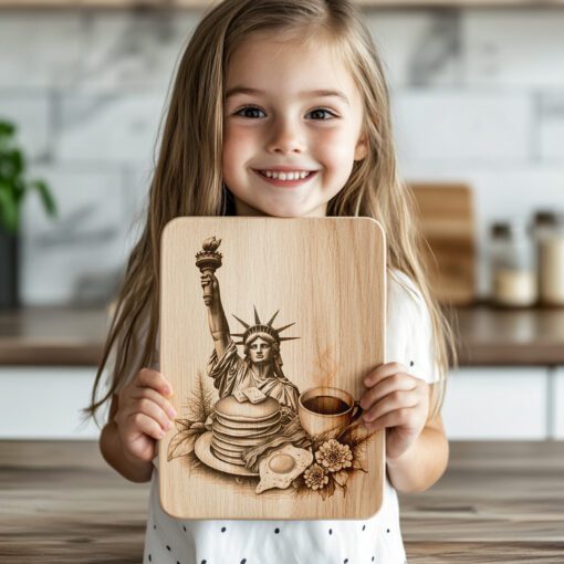 NYC Breakfast Charcuterie Board Engraving File with Statue