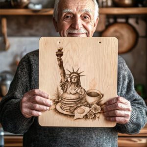 NYC Breakfast Charcuterie Board Engraving File with Statue